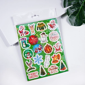 Waterproof cartoon laser Christmas stickers set with Santa and reindeer motifs