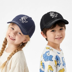 Kids dinosaur cotton baseball caps in navy and black with adjustable embroidery design