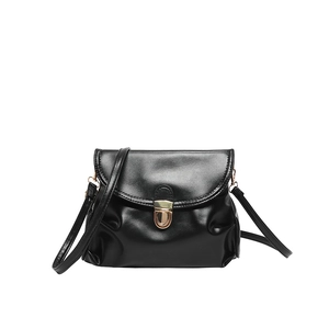 Fashionable black soft leather pleated crossbody bag for women with elegant gold lock closure