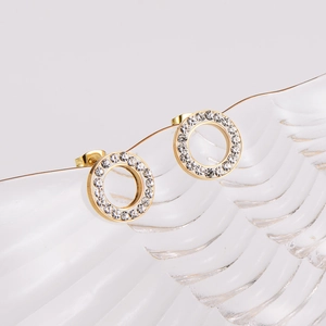 Minimalist 304 stainless steel gold hoop earrings with sparkling crystal accents