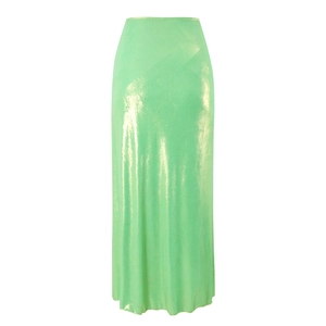 Detailed macro shot of mint green metallic fabric with fine vertical textures and shiny finish