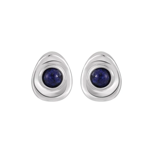 Minimalist S925 sterling silver geometric oval earrings with inlaid lapis lazuli stone