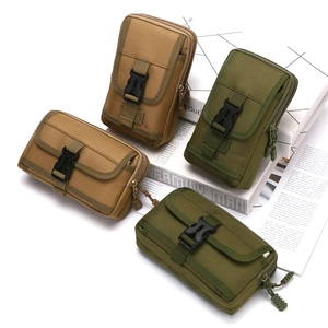 Vertical nylon tactical belt pouches in khaki and army green with quick-release buckles