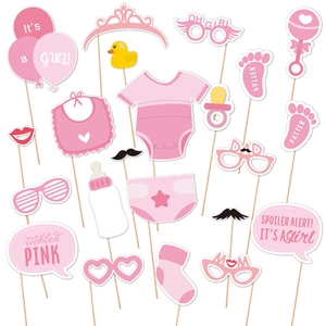 Baby Shower Photo Booth Props Gender Reveal Party Decoration Cardstock Signs With Wood Sticks Cute Funny DIY Photo Sign Kit