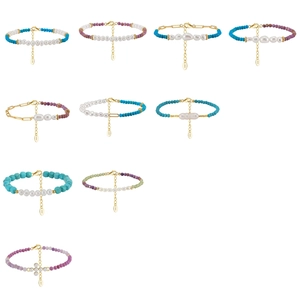 925 Sterling Silver Beaded Bracelet For Women Natural Freshwater Pearl Turquoise Bohemian Style Adjustable Fashion Jewelry