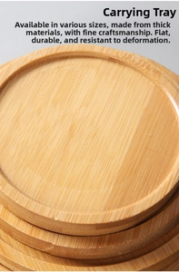 Close-up of circular bamboo trays with natural grain texture and thick layered edge