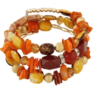 Multilayer bohemian wrap bracelet with colorful stones and vintage beads on white background