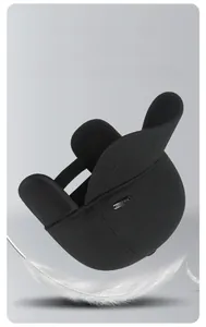 Detail of black winter wool cap with ear flaps and thermal lining for cold weather