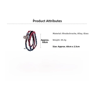 Detailed view of triple-layered bead bracelet with elephant charm and size specifications