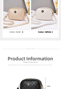 Close-up of quilted PU leather mini bags with camellia buckles and size details