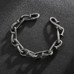 Retro gun-black nail-link stainless steel chain bracelet with an industrial style