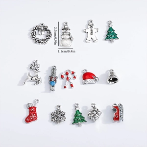 14-piece Christmas alloy pendant charms including snowman and tree for DIY jewelry making