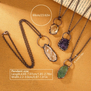 Collana vintage con ciondoli in ametista, citrina e quarzo per donna, stile retrò chic
