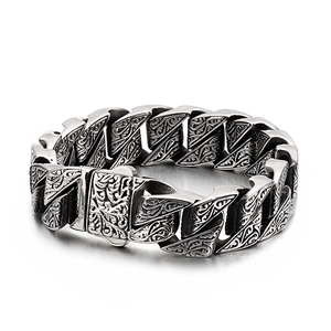 Herren Vintage Armband aus Edelstahl mit barocker Gravur und sicherem Verschluss