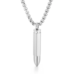 Collana con ciondolo a proiettile d'argento in acciaio inox con catena box