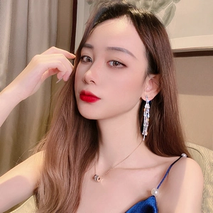 Elegant cubic zirconia tassel earrings and rose gold pendant necklace set for women