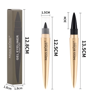 Detailed dimensions of long-wear gel eyeliner with professional gold pen casing and box
