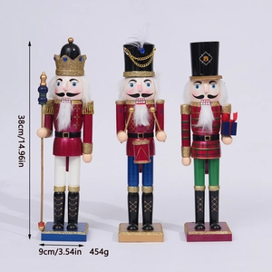 Detailed view of 38cm wooden nutcracker soldiers with precise dimensions and weight specs