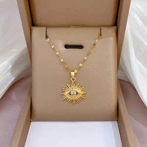 Collana Con Ciondolo Occhio Del Diavolo Sole Placcato Oro Catena In Acciaio Al Titanio Con Zircone Gioielli In Rame Donna