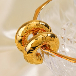 18K gold plated stainless steel textured hoop earrings with hammered metal surface