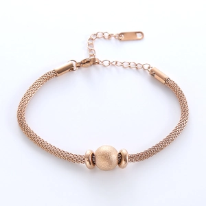 Minimalist rose gold mesh woven stainless steel bracelet with frosted round bead