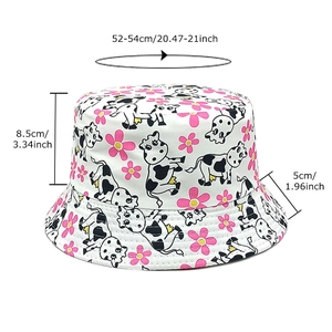Chapeau de soleil enfant en coton avec motif vache et fleurs, bob blanc pour bébés filles