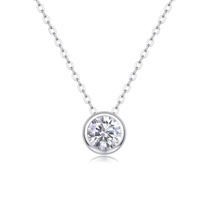 Classic S925 sterling silver moissanite necklace with round cut solitaire pendant