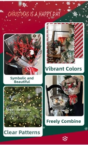 Detail view of Christmas kraft paper gift set with red berries and festive cotton flowers