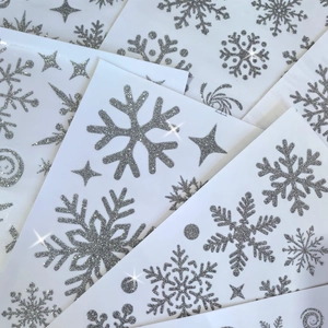 Silver glitter snowflake window static stickers for Christmas glass decoration set
