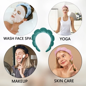 Detail of colorful plush wave headband for face washing, yoga, makeup and skin care