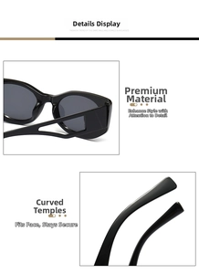 Detailed close-up of hollowed-out black frame temples and smooth curved sunglass arms