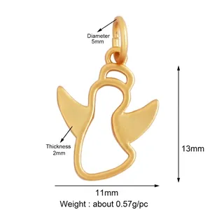 Gold hollow angel pendant with size dimensions 13mm by 11mm for DIY jewelry making