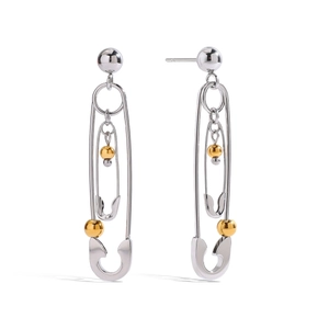 Stainless Steel Safety Pin Earrings For Women 18K Gold Plated Beads Mixed Metal Paperclip Punk Style Jewelry