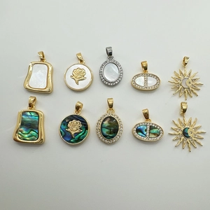 Natural shell flower and geometric pendants in gold metal for DIY jewelry making