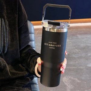 Matte black stainless steel insulated tumbler with handle and straw 40oz coffee mug