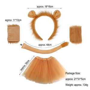 Five-piece lion costume set with ears headband tail wristbands and orange tutu skirt