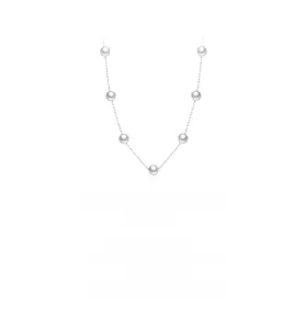 Detail of 7 round pearls on a delicate S925 sterling silver chain for women