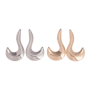 Minimalist geometric curved steel earrings in polished silver and rose gold finishes