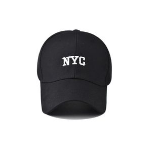 Black NYC embroidered cotton baseball cap for men and women with adjustable sun visor