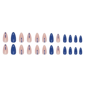 24pcs almond shape press-on nails set with glitter blue and pink gradient design