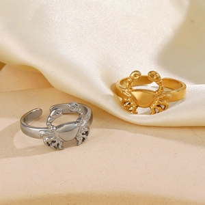 Bagues crabe ajustables en acier inoxydable pour femmes en or et argent