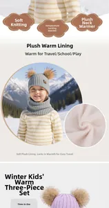 Detailed knit texture and plush fleece lining of children's winter hat and scarf set