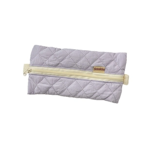 Pastel purple quilted pencil case with minimalist diamond pattern and zipper closure