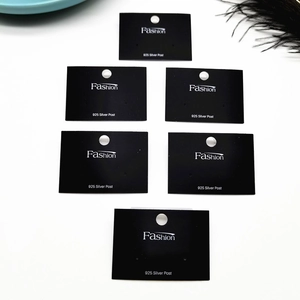 Set of 6 black earring display cards with Fashion and 925 Silver Post text labels