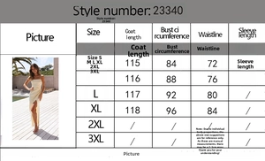 Detailed size chart for solid color slit slip dress showing measurements for S to XL