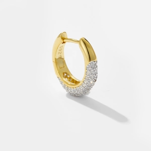 Minimalist S925 sterling silver gold hoop earrings with pavé white cubic zirconia stones