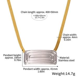 Technical drawing showing dimensions of the two-tone snake chain and wavy metal pendant