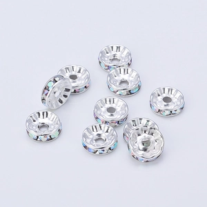 Silver spacers with rainbow rhinestones for DIY jewelry making and bracelet design