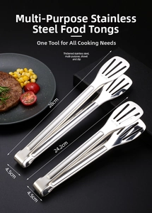 Macro detail of SUS 304 stainless steel food tongs for flipping steak and fish