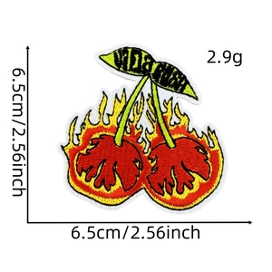 Embroidered red cherry flaming patch for clothing decor with size 6.5cm 2.56inch